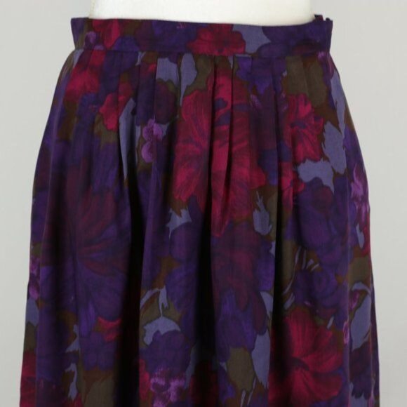 Cappagallo Vintage Women's Size 10 Purple Red Floral Pleated Midi Skirt - Picture 2 of 8
